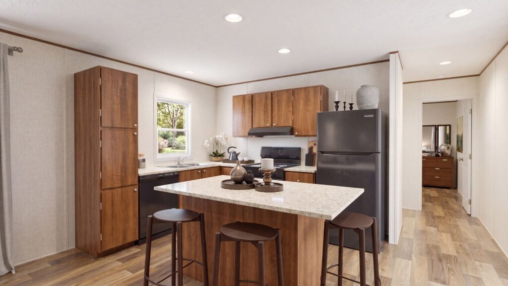 The BIRCH Kitchen. This Manufactured Mobile Home features 3 bedrooms and 2 baths.