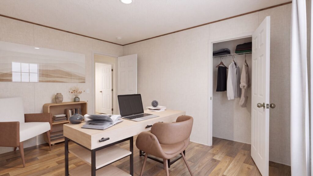 The REDWOOD Bedroom. This Manufactured Mobile Home features 5 bedrooms and 3 baths.